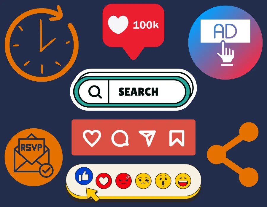 Clipart depicting different types of user behavior data