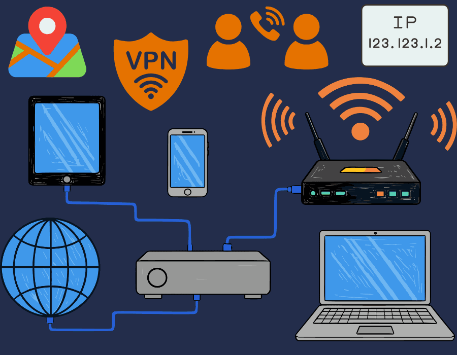 Clipart depicting different types of device data collected from users